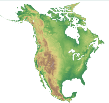 Terrain elevation map of North America
