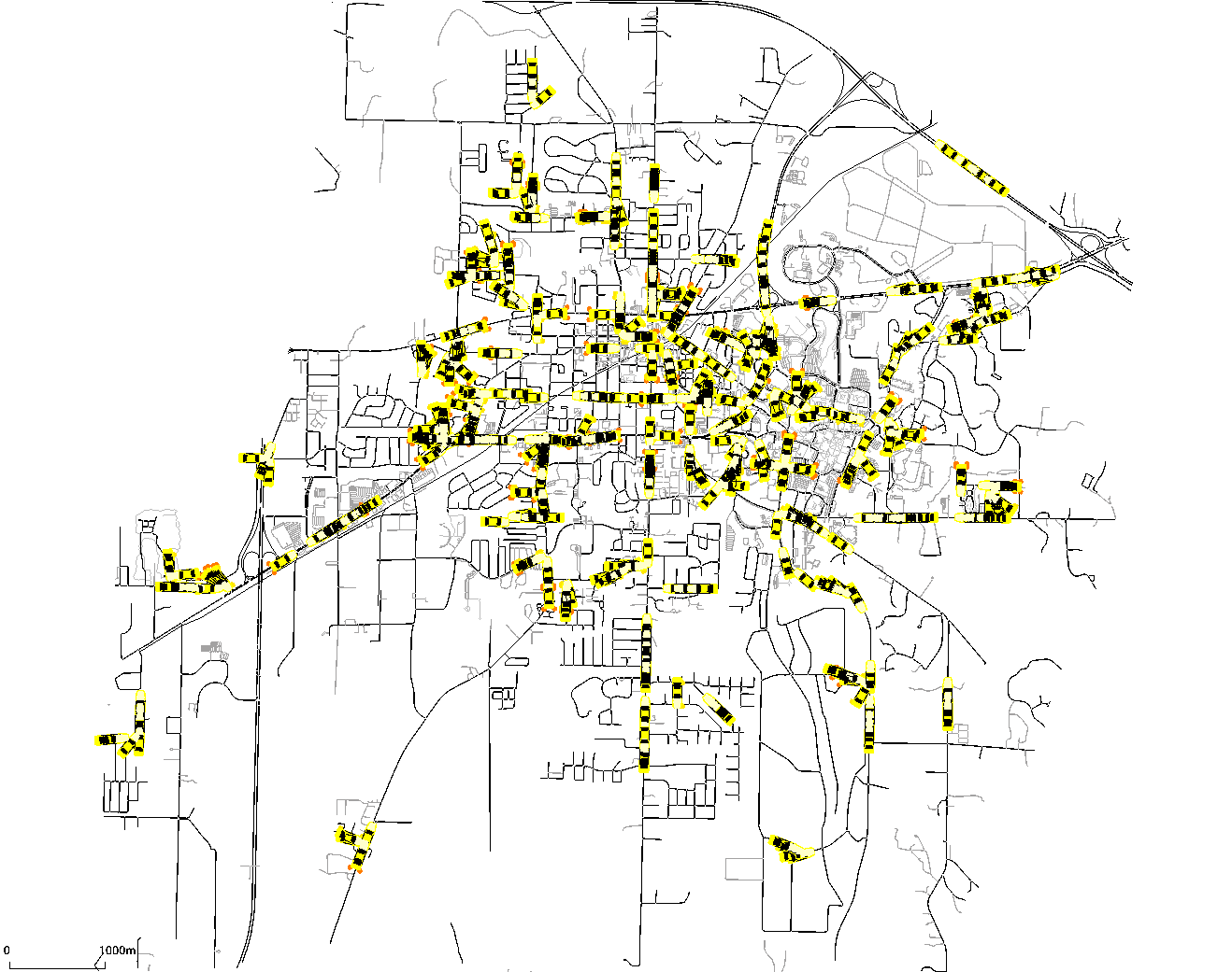City-scale SUMO simulation with vehicles distributed across the road network